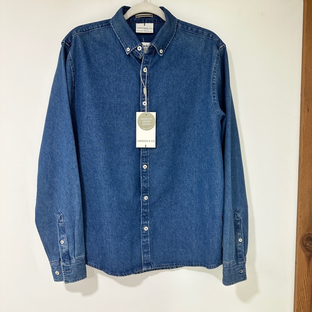 Larsson & Co Freddie Denim Shirt Mens Small Blue Long Sleeve Button Down Cotton - Picture 2 of 10